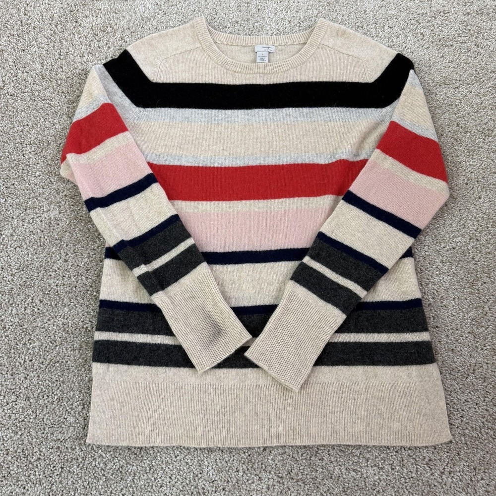 Halogen Sweater Womens Medium Multicolor Striped Crew Neck Cashmere Pullover